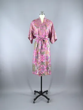 Silk Sari Robe / Pink Paisley Brocade
