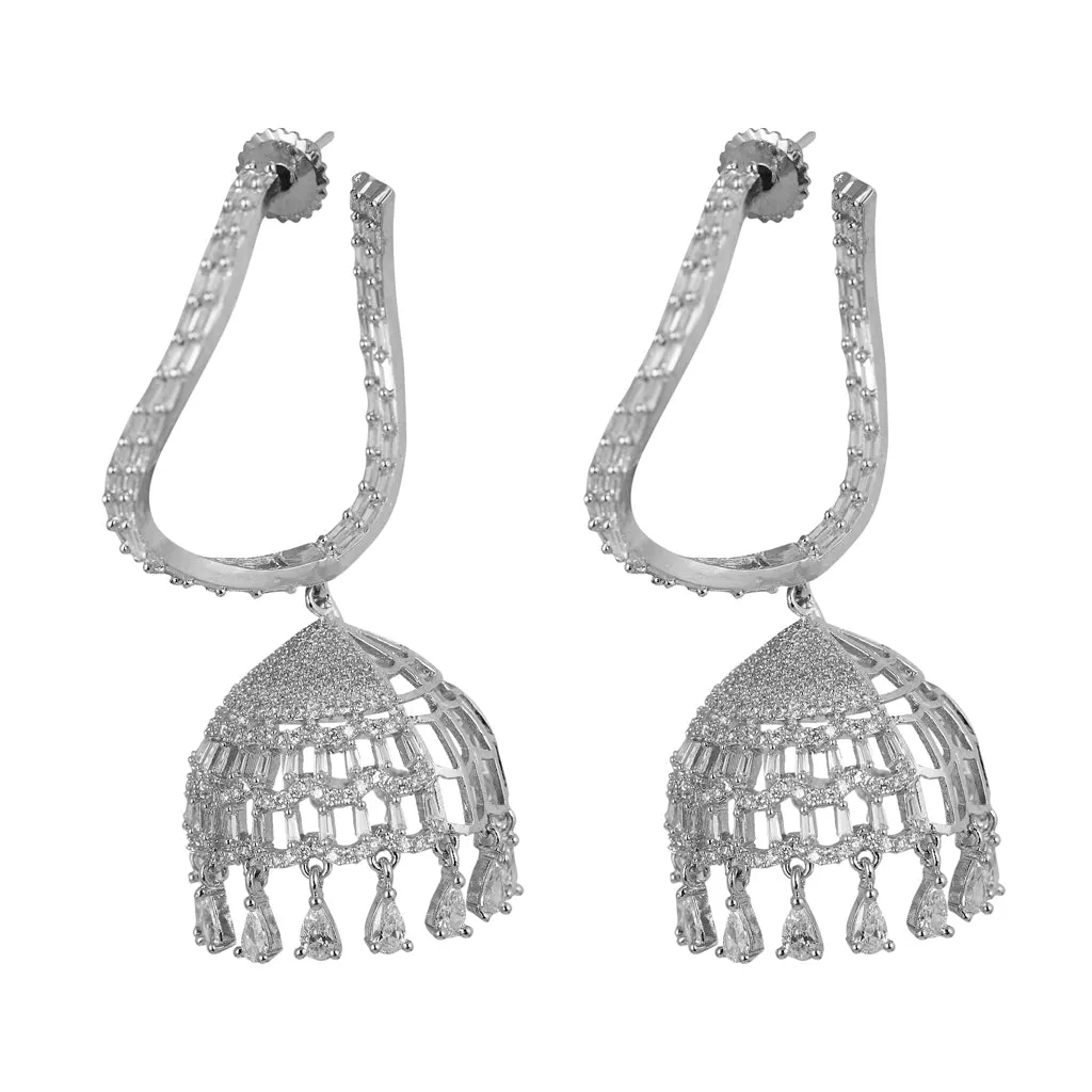 Silver American Diamond Curve Earrings