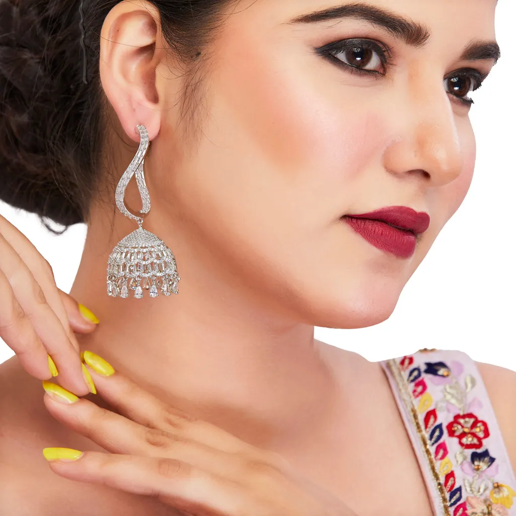 Silver American Diamond Curve Earrings