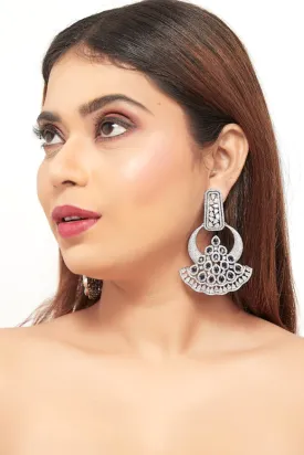 Silver Navy Blue Stoned Cubic Zirconia Earrings