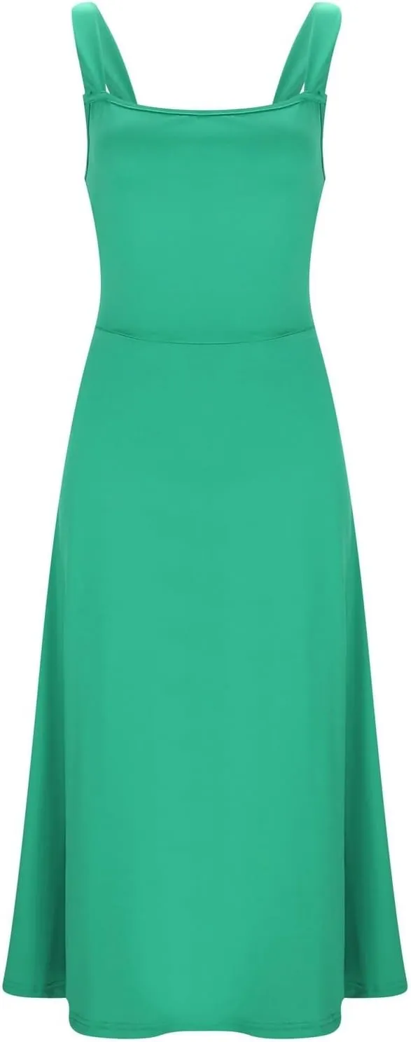 Summer Casual Dresses for Women 2025 Maxi Tank Top Dress Square Neck Sleeveless Drawstring Backless Long Sundress