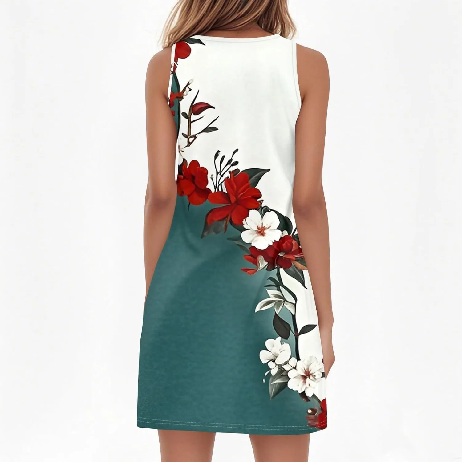 Summer Dresses for Women V-Neck Sundresses Sleeveless Loose Sleep Dress Beach Tank Dress Floral Casual T Shirt Dresses