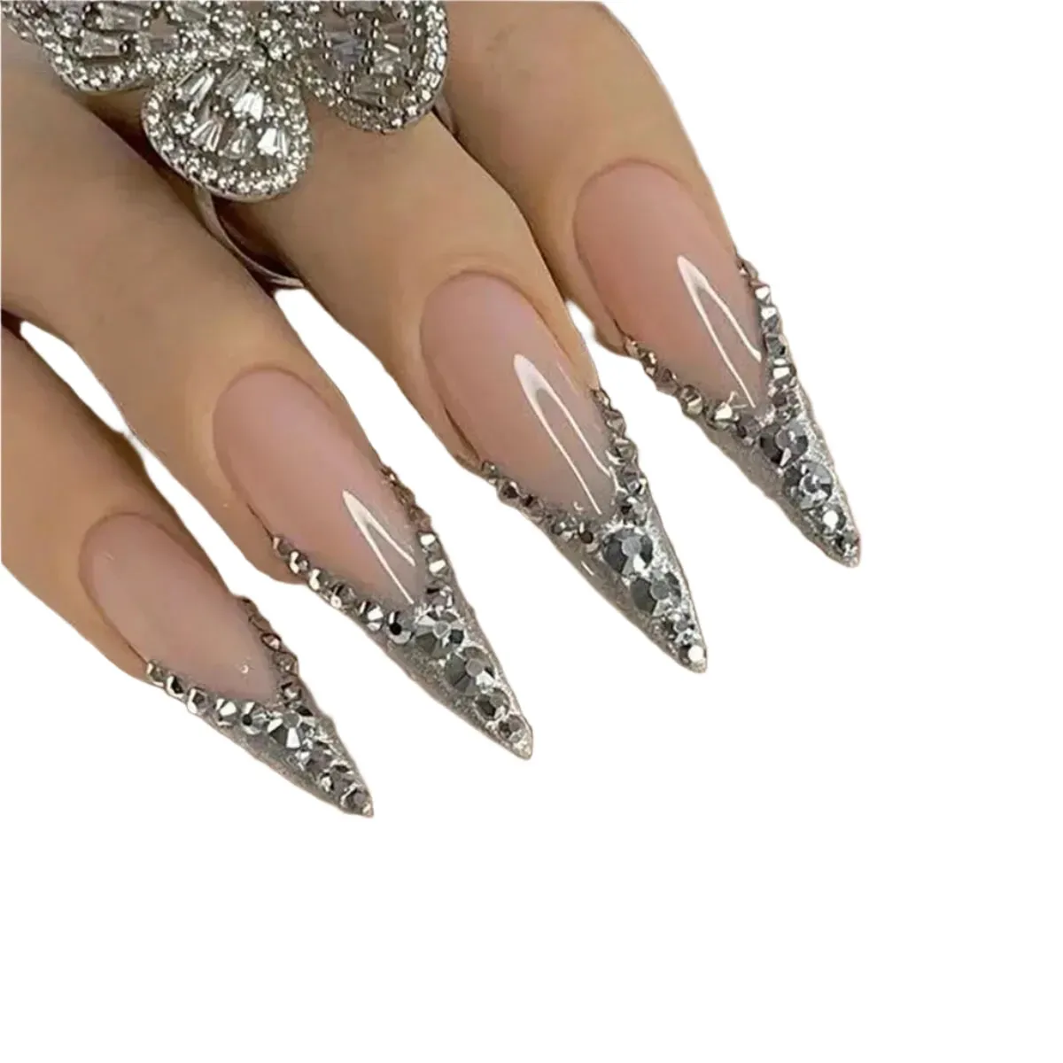 TEEK - 24 PCs Long Tip Shimmering 3D False Nails