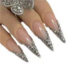 TEEK - 24 PCs Long Tip Shimmering 3D False Nails