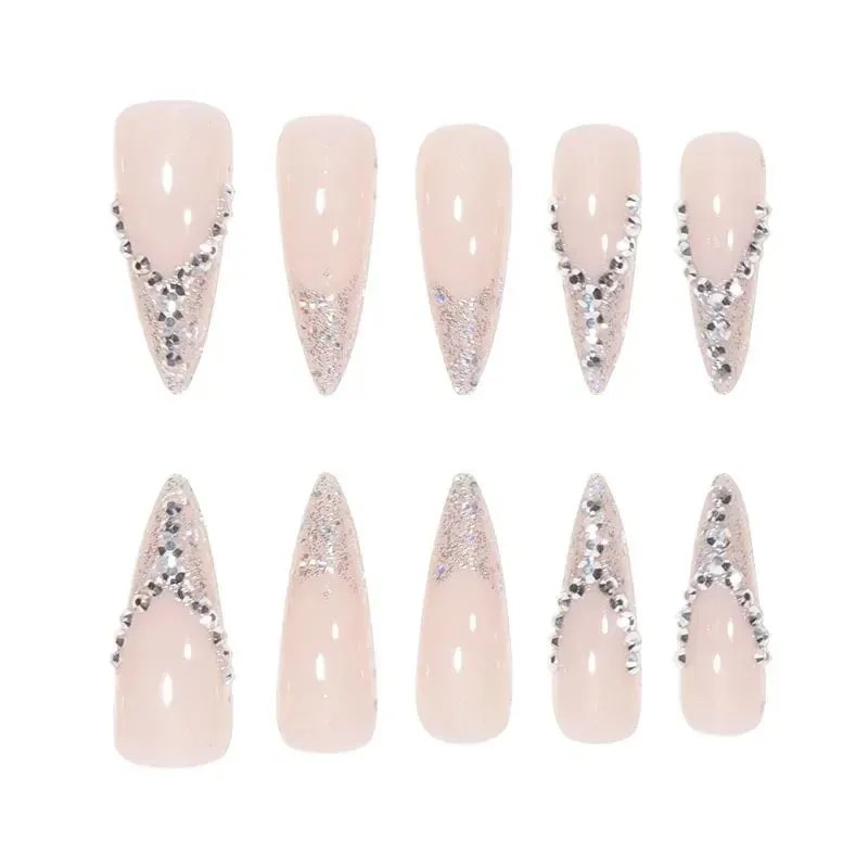 TEEK - 24 PCs Long Tip Shimmering 3D False Nails