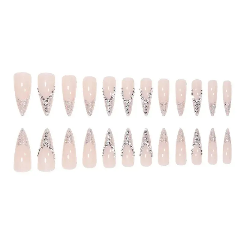 TEEK - 24 PCs Long Tip Shimmering 3D False Nails