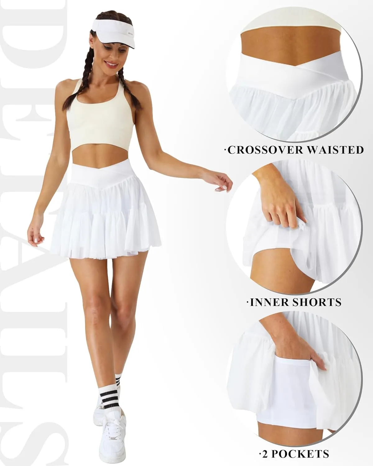 Tennis Skirts for Women Golf Skirt with Shorts Underneath Crossover Athletic Pleated Tulle Skorts with Pockets