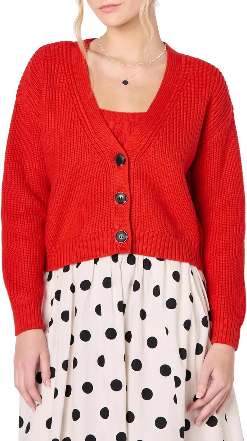 The Drop Women's Standard Sari Cropped Button-Front Cardigan