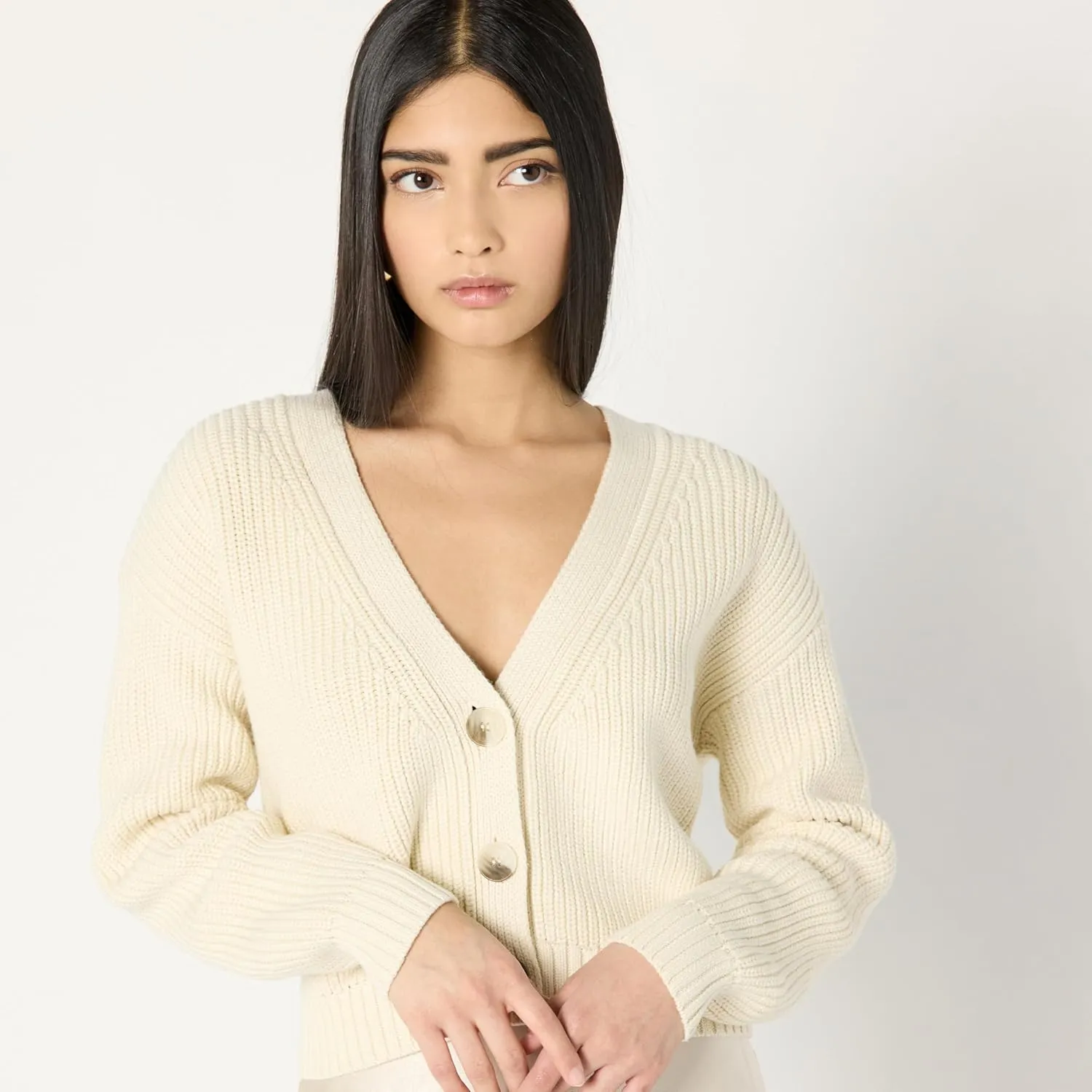 The Drop Women's Standard Sari Cropped Button-Front Cardigan