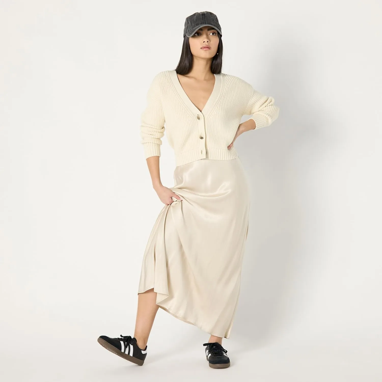 The Drop Women's Standard Sari Cropped Button-Front Cardigan