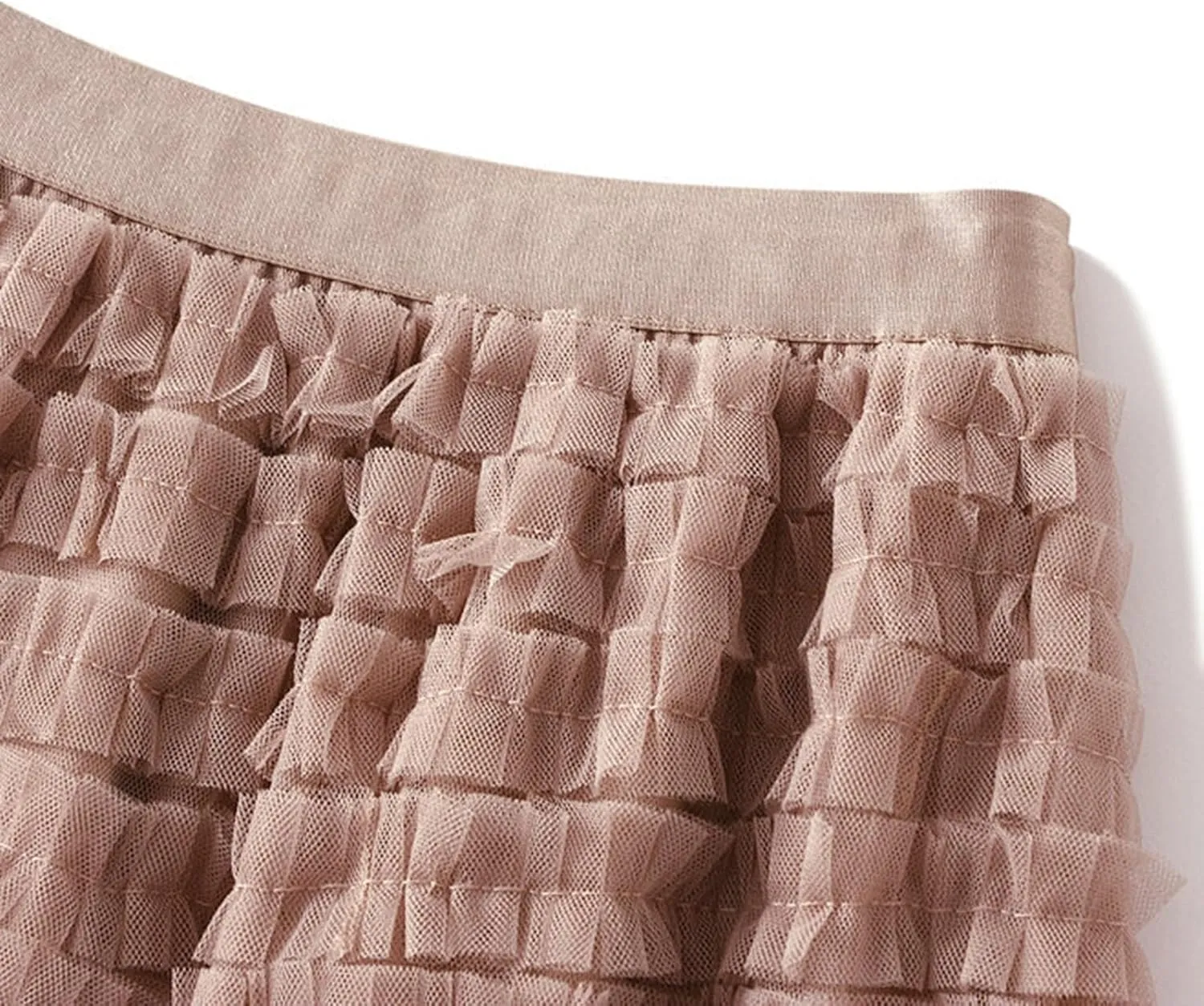 Tulle Tutu Skirts for Women Summer Fashion Elastic High Waist Tiered Ruffle Hem Midi Skirt Elegant Puffy Fairy Skirt