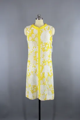 Vintage 1960s Shift Dress / Yellow Floral Print