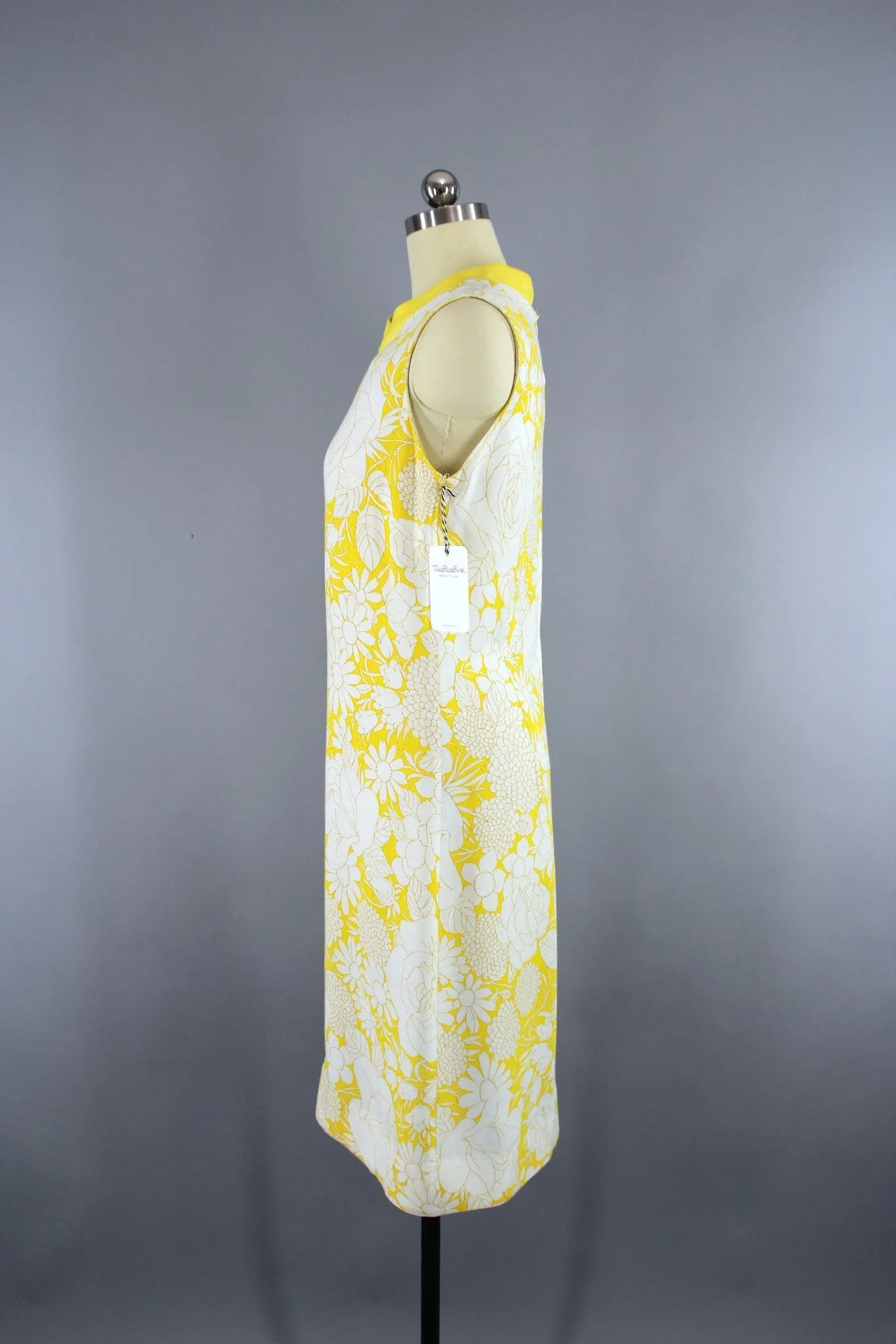 Vintage 1960s Shift Dress / Yellow Floral Print