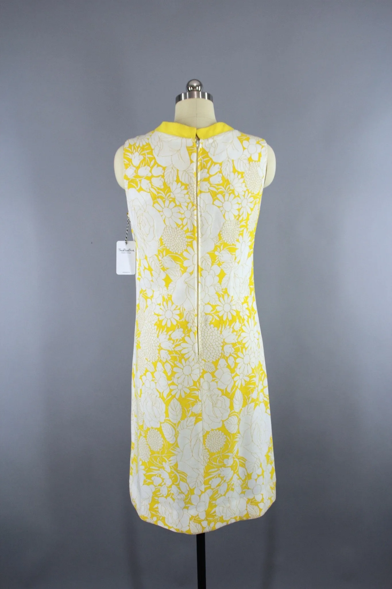 Vintage 1960s Shift Dress / Yellow Floral Print