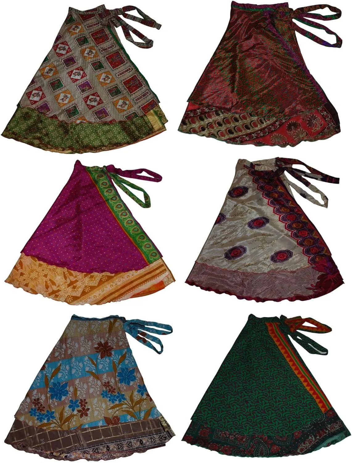 Wevez Women's Pack of 5 Plus Size Magic Wrap Sari Skirt, One Size, Assorted