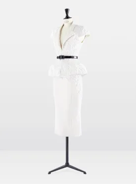 White Silk Crepe Embellished Jacket and Pencil Skirt