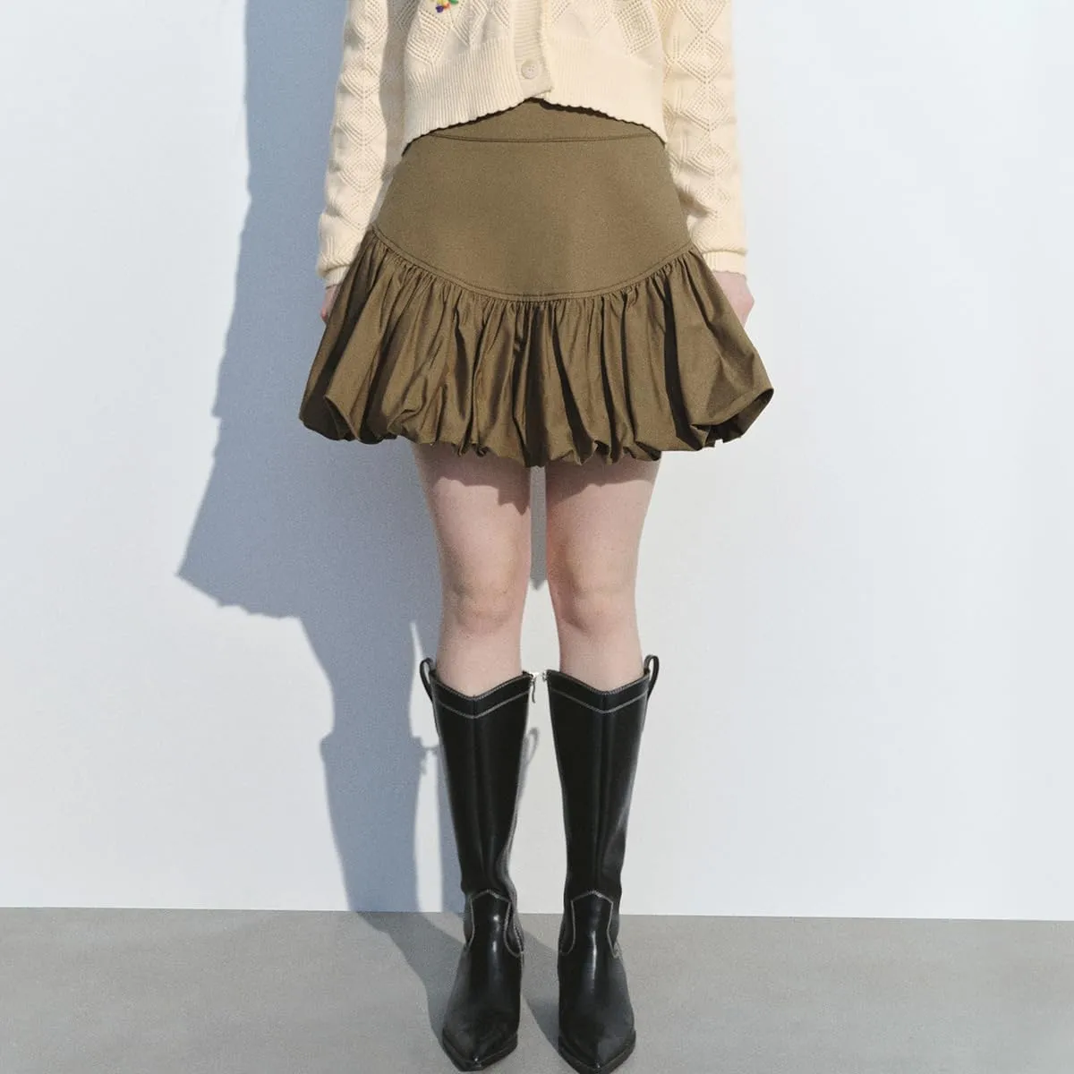 Women Bubble Mini Skirts Balloon High Waist Ruffle Hem Summer Puffy Cute A-Line Sexy Y2K Skirt
