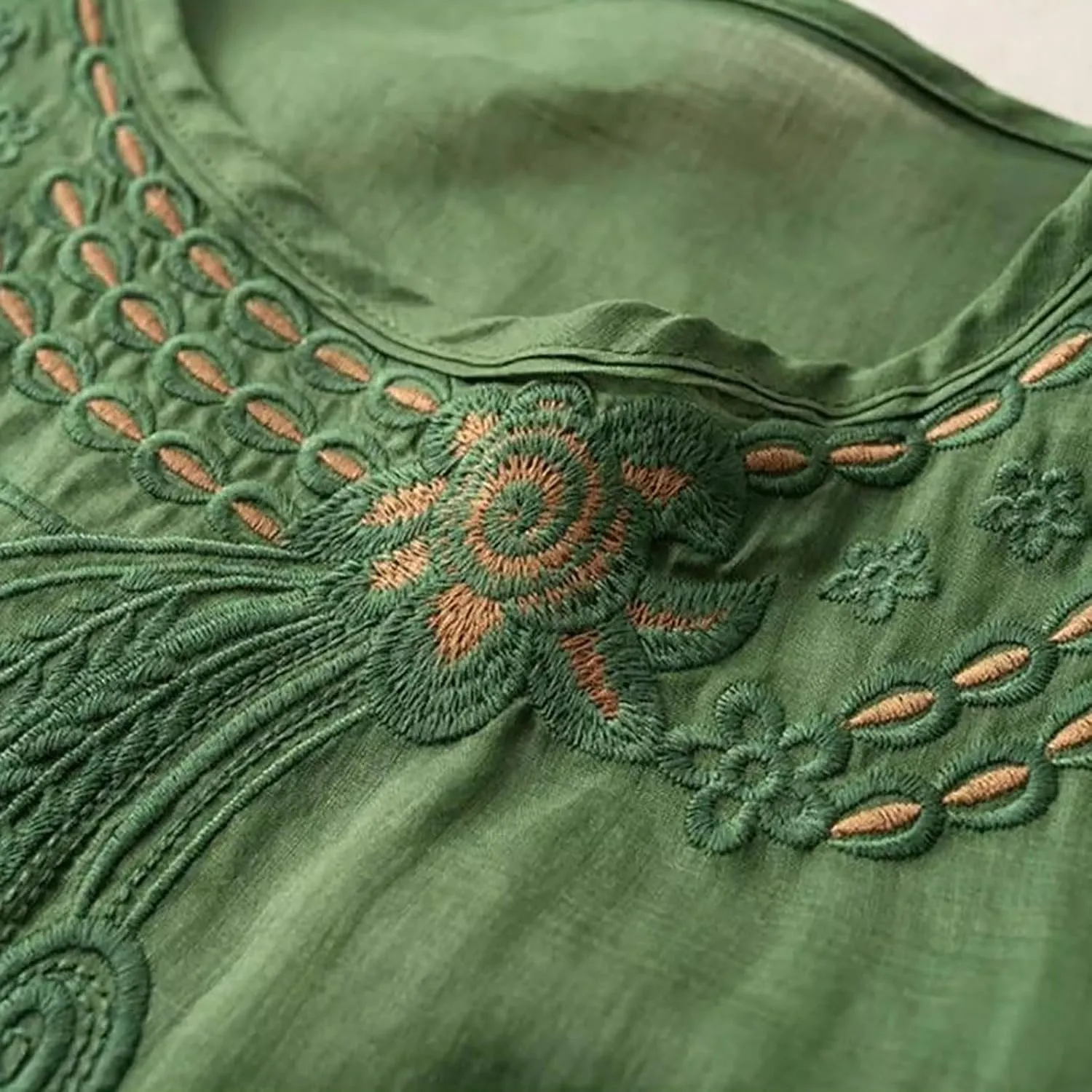 Women's Casual Solid Color Embroidered Cotton and Linen Tops Shirts T Shirts Long Sleeve Blouse Summer Short Sleeve