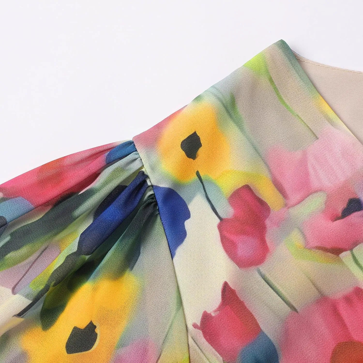 Women's Chiffon Cocktail Dress | Spring Summer Wrap Dress with Floral Print, Sexy Flowy Midi Dress for Wedding Guest