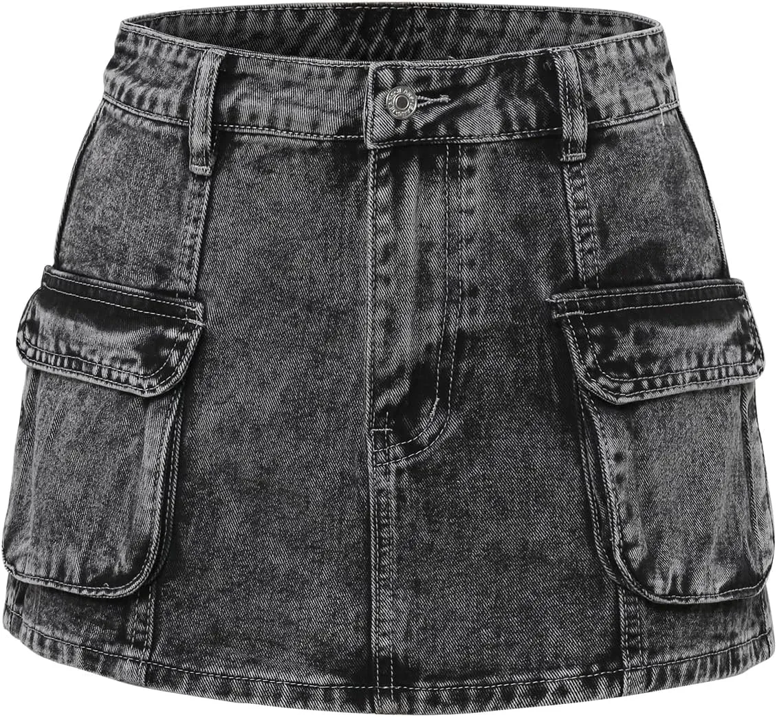 Women's Denim Short Skirt Button with Pocket Mini Skirt