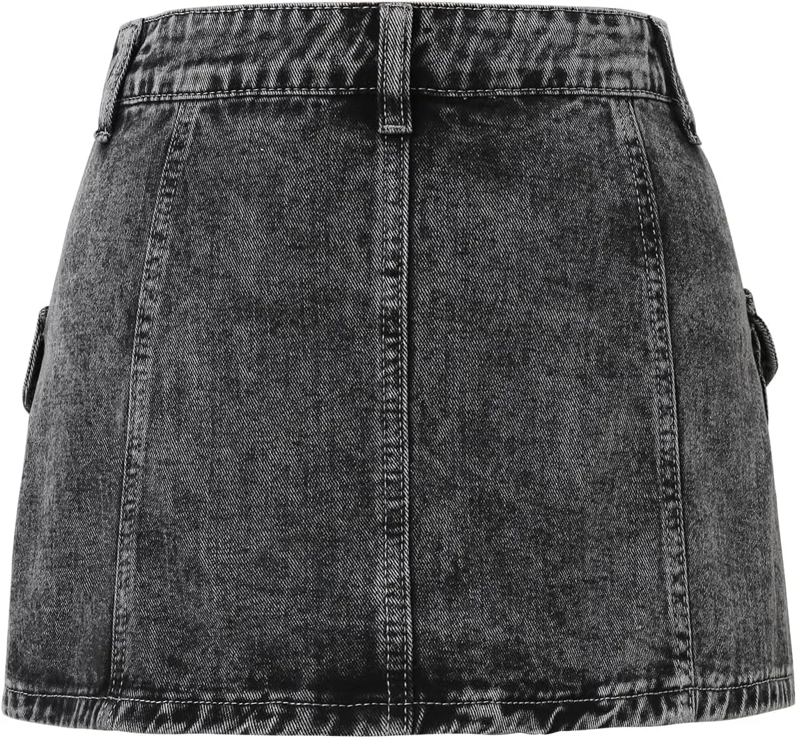Women's Denim Short Skirt Button with Pocket Mini Skirt