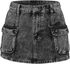Women's Denim Short Skirt Button with Pocket Mini Skirt