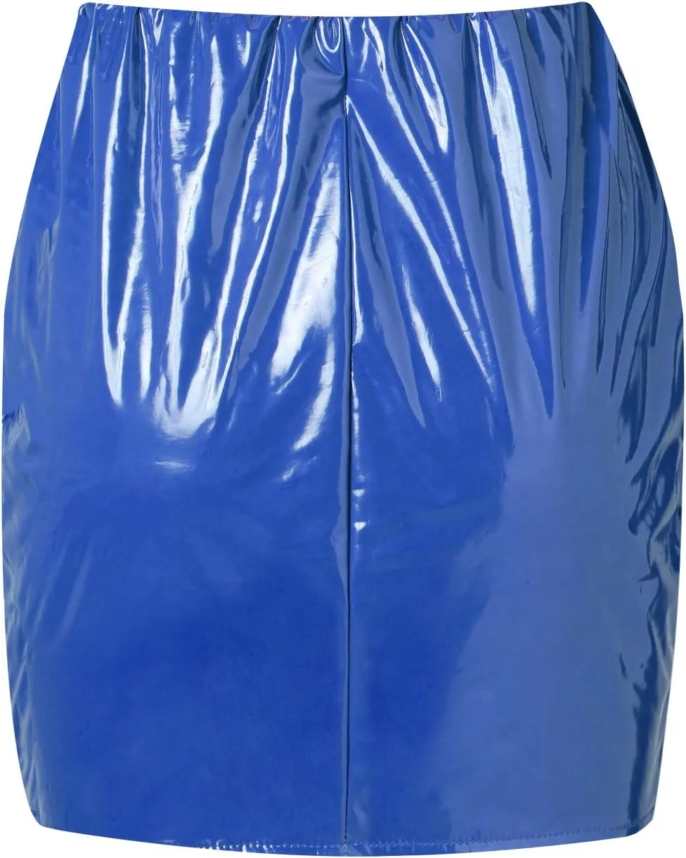 Women's Neon Leather Mini Skirt PU Bodycon Pencil Sexy Slim High Waist Elastic Pencil Latex Skirt Party Clubwear