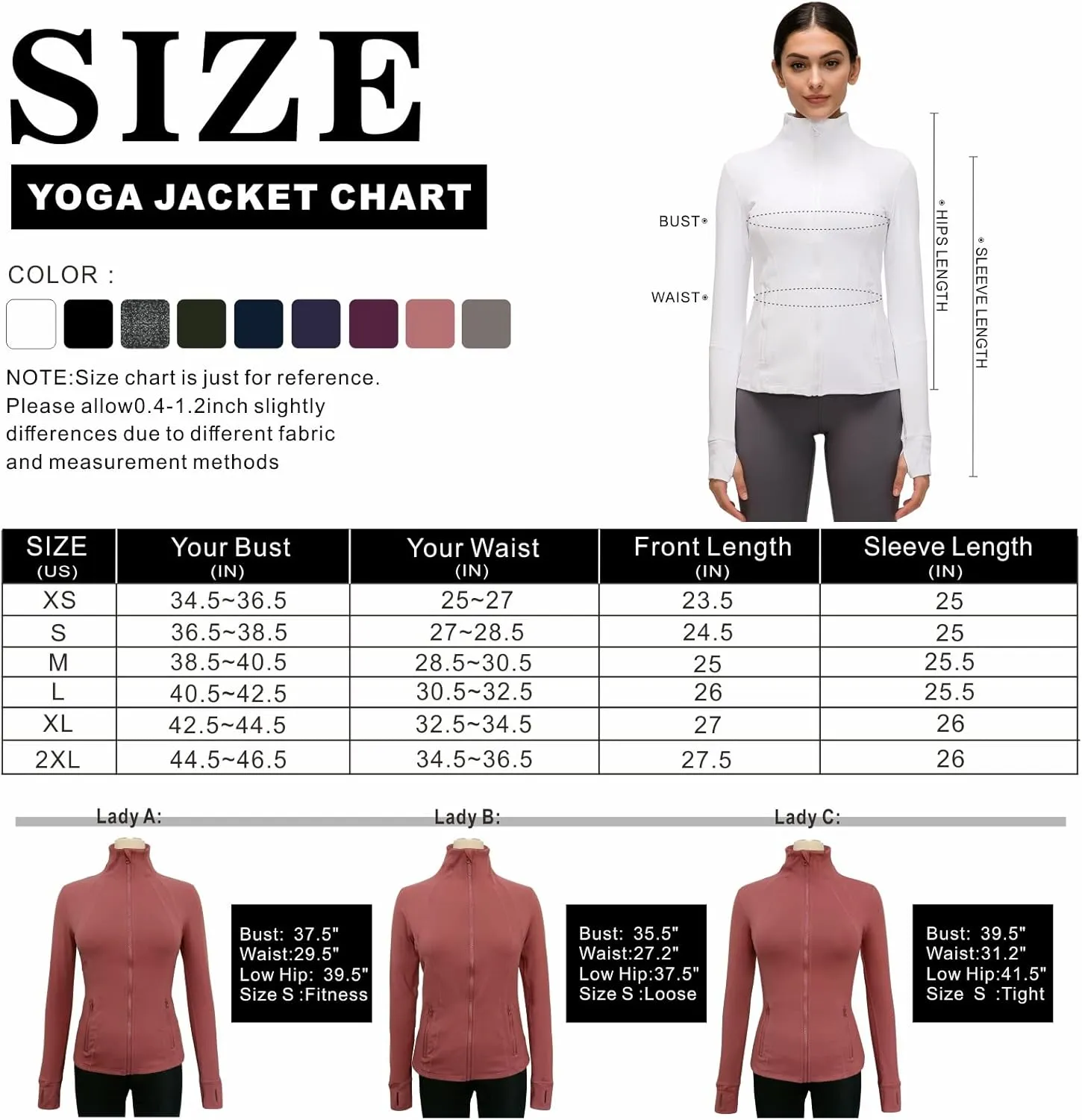 Womens Sports Running Yoga Jacket Slim Fit Full Zip Track Jacket Turtleneck Workout Jacket