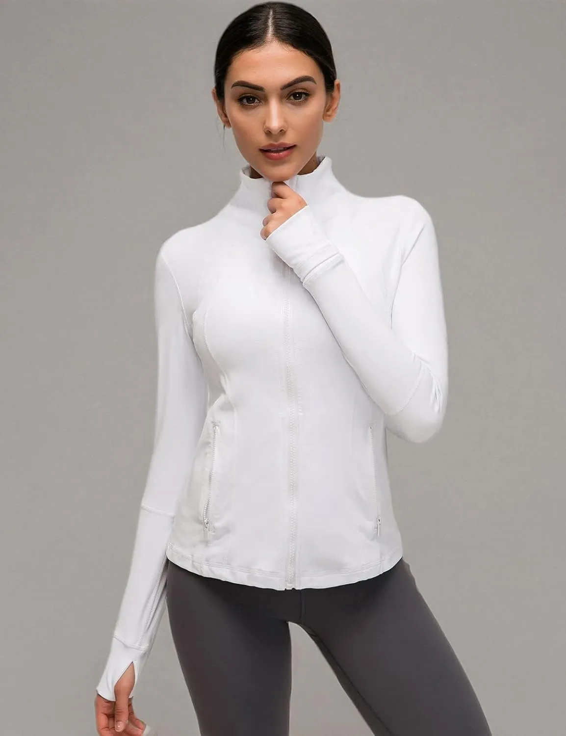 Womens Sports Running Yoga Jacket Slim Fit Full Zip Track Jacket Turtleneck Workout Jacket