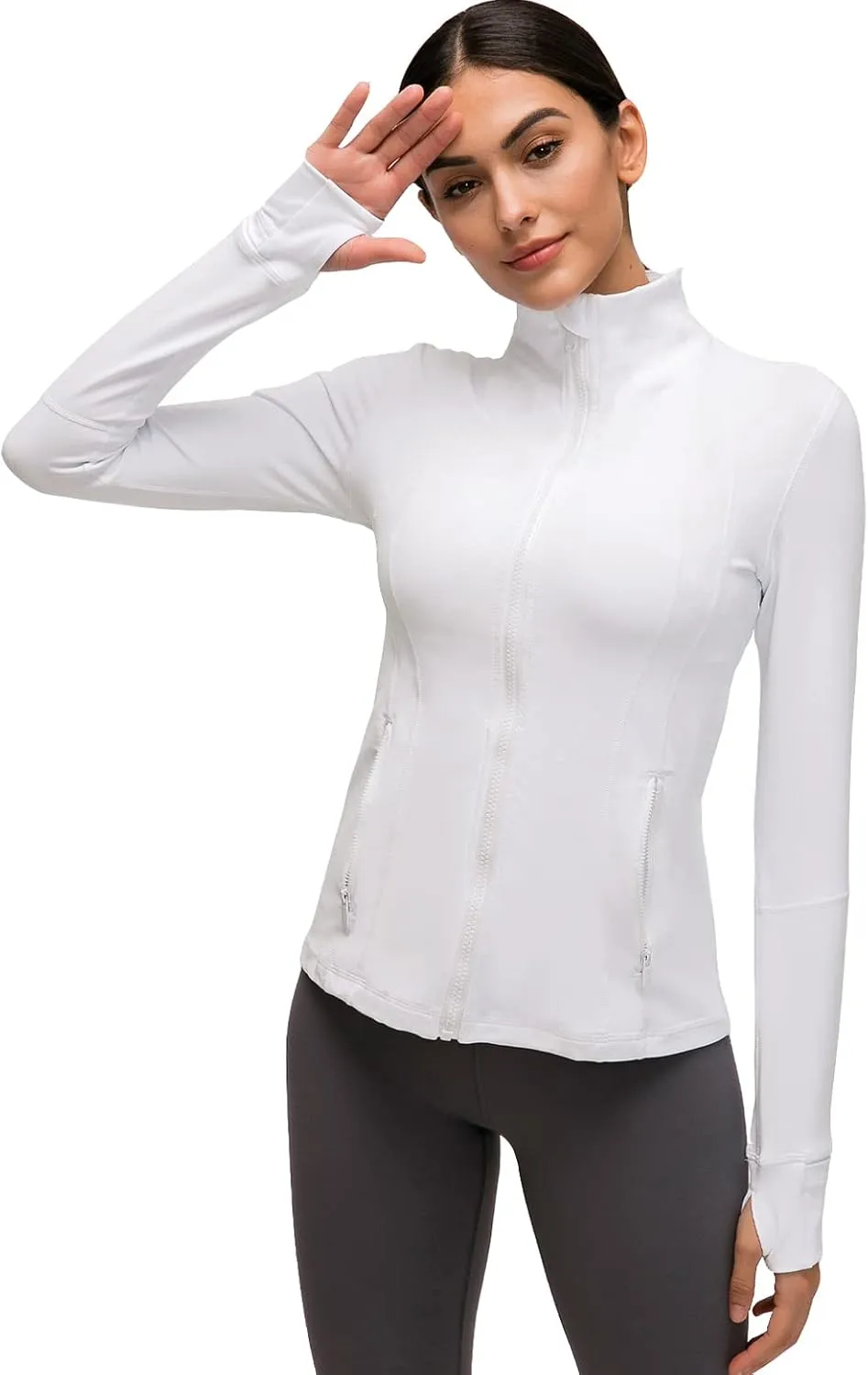Womens Sports Running Yoga Jacket Slim Fit Full Zip Track Jacket Turtleneck Workout Jacket