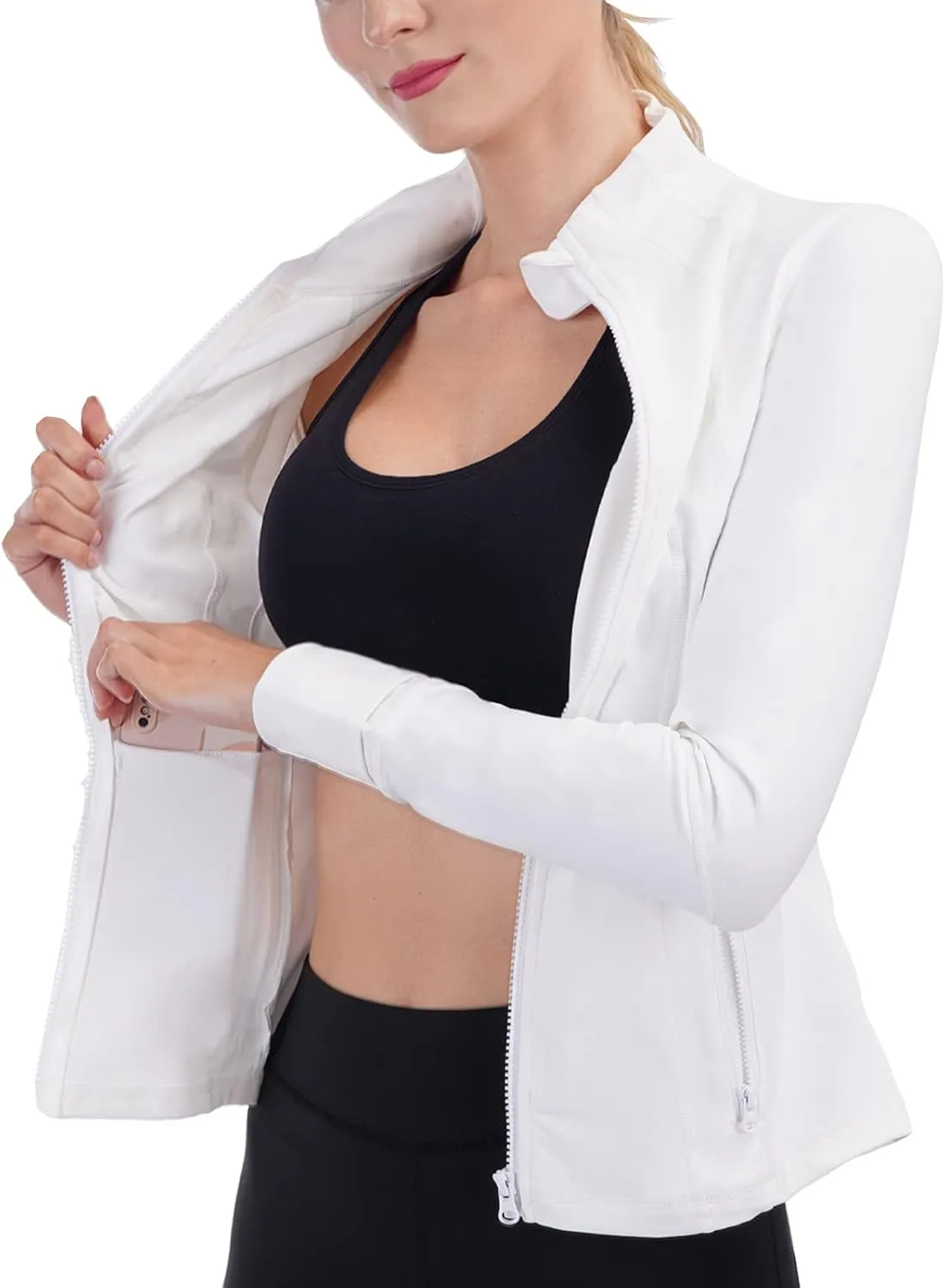 Womens Sports Running Yoga Jacket Slim Fit Full Zip Track Jacket Turtleneck Workout Jacket
