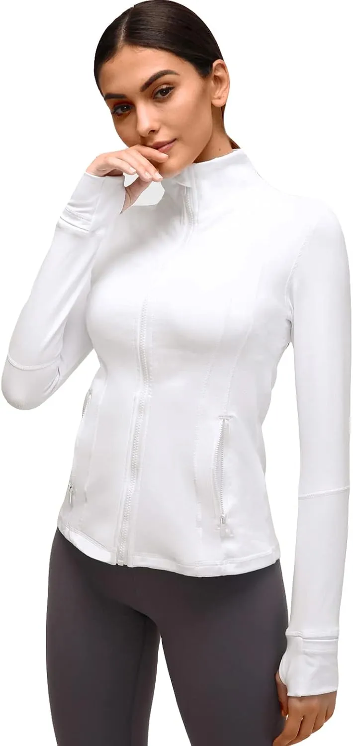 Womens Sports Running Yoga Jacket Slim Fit Full Zip Track Jacket Turtleneck Workout Jacket