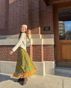 YILLE Boho Silk Sari Vintage Wraparond Long Skirt for Women Tie Waist Gypsy Double Layer Skirt with Multicolor Asymmetrical Free Size, Ethnic Fashion for Any Occasion and Casual Outings (Pack of 2)