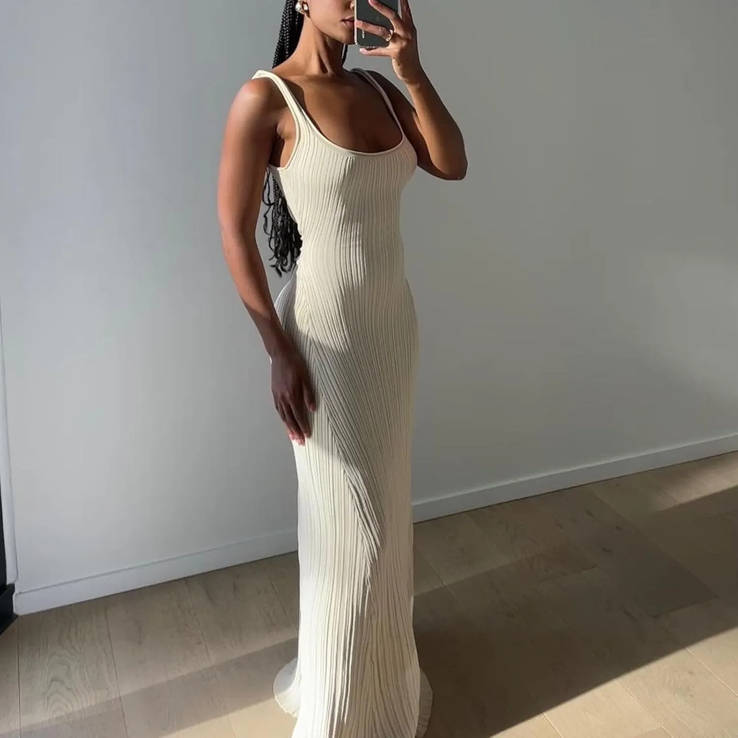 Yuemengxuan Women Sexy Knitted Maxi Dress Sleeveless U-Neck Bodycon Dress Backless Tank Dress Long Dress Party Streetwear