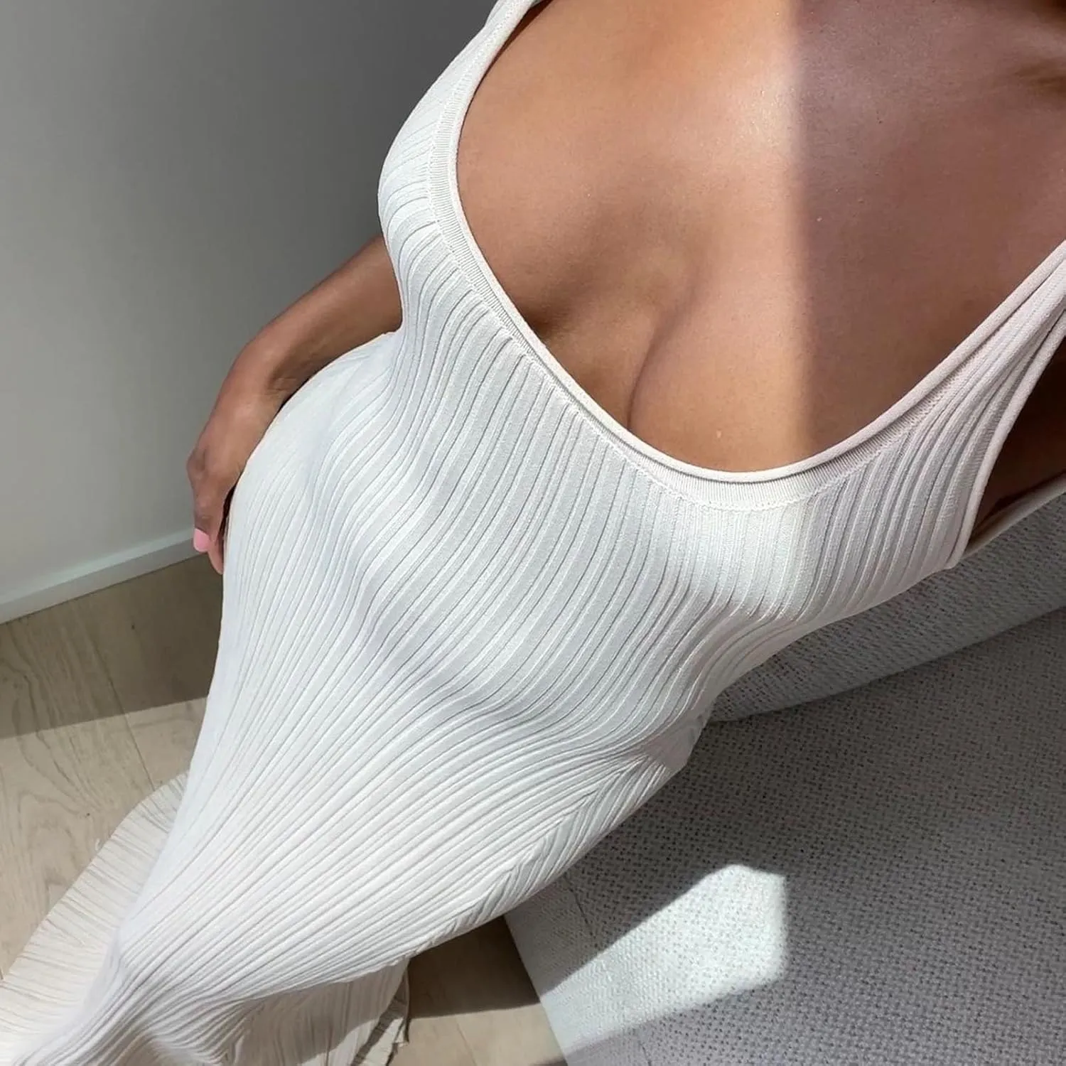 Yuemengxuan Women Sexy Knitted Maxi Dress Sleeveless U-Neck Bodycon Dress Backless Tank Dress Long Dress Party Streetwear