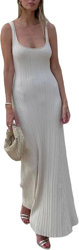 Yuemengxuan Women Sexy Knitted Maxi Dress Sleeveless U-Neck Bodycon Dress Backless Tank Dress Long Dress Party Streetwear