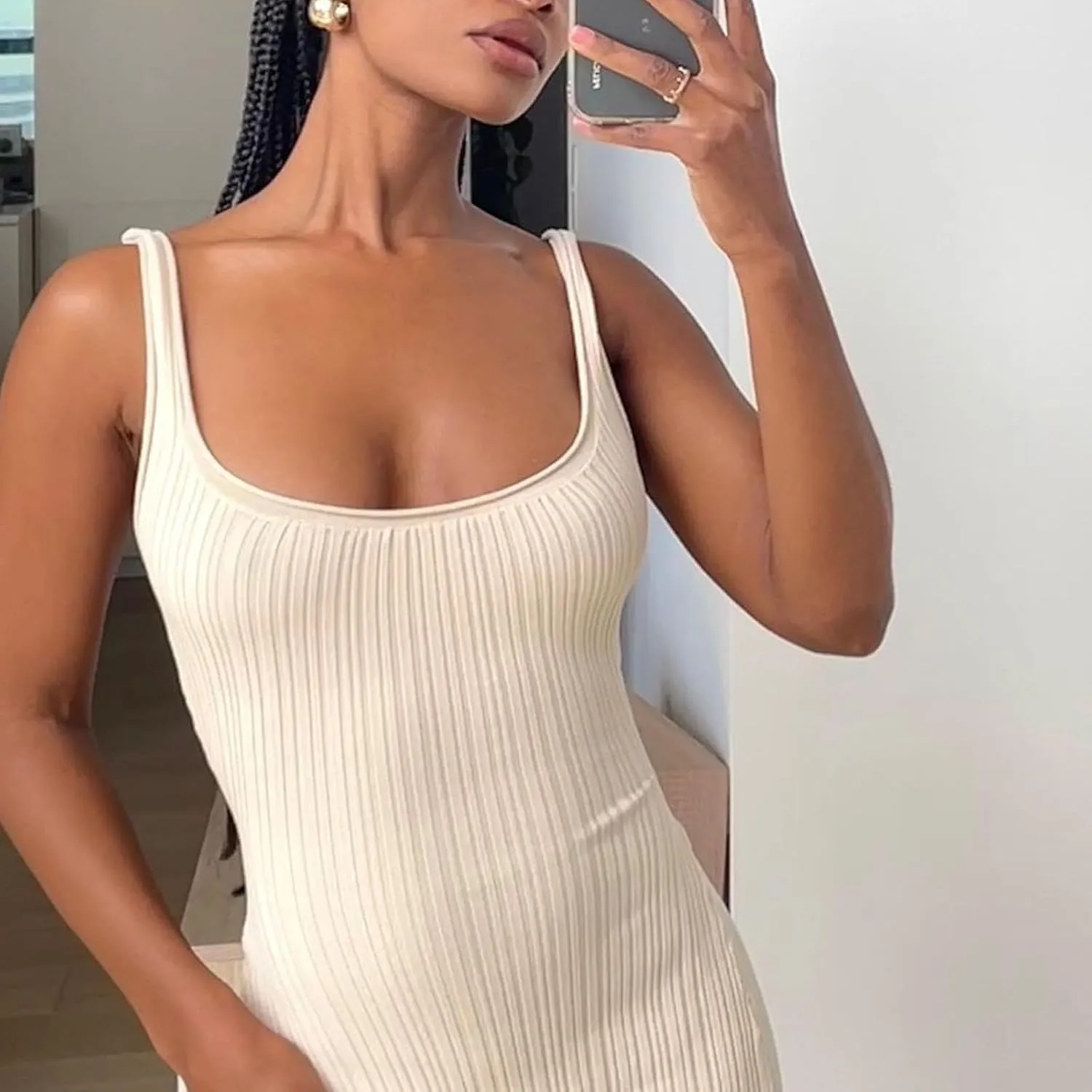 Yuemengxuan Women Sexy Knitted Maxi Dress Sleeveless U-Neck Bodycon Dress Backless Tank Dress Long Dress Party Streetwear