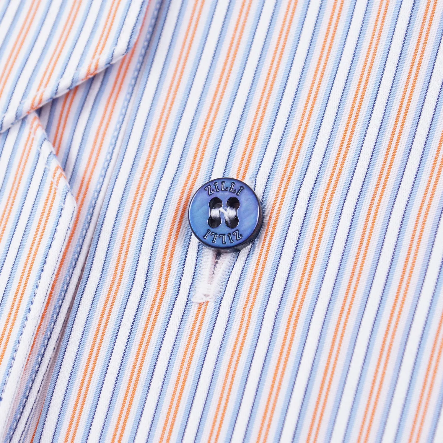 Zilli Sky-Orange Stripe Cotton Dress Shirt
