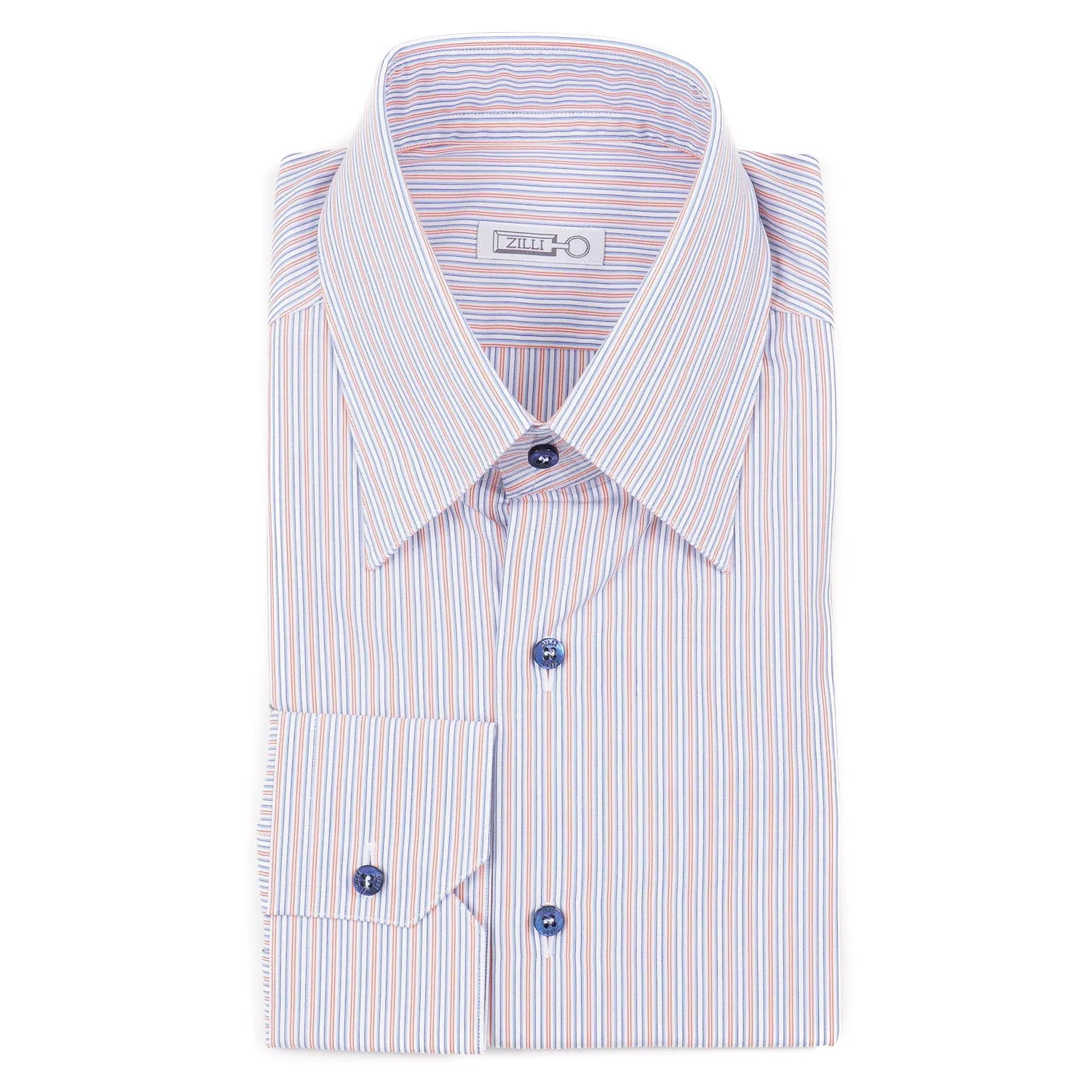 Zilli Sky-Orange Stripe Cotton Dress Shirt