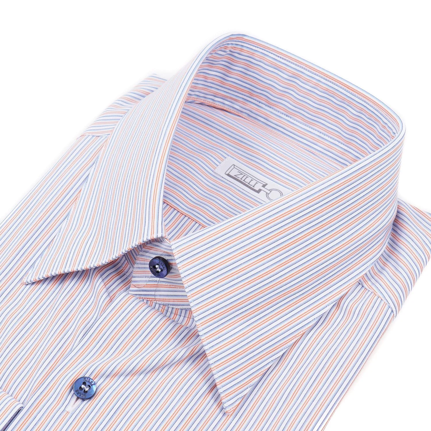 Zilli Sky-Orange Stripe Cotton Dress Shirt